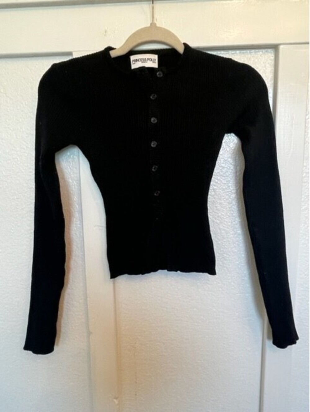 Princess Polly Long Sleeved Tight Ribbed Pattern Crew Neckline False Button